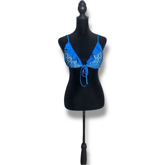 No Boundaries Blue Crochet Ruffle Strappy Adjustable Bikini Top - Picture 2 of 16